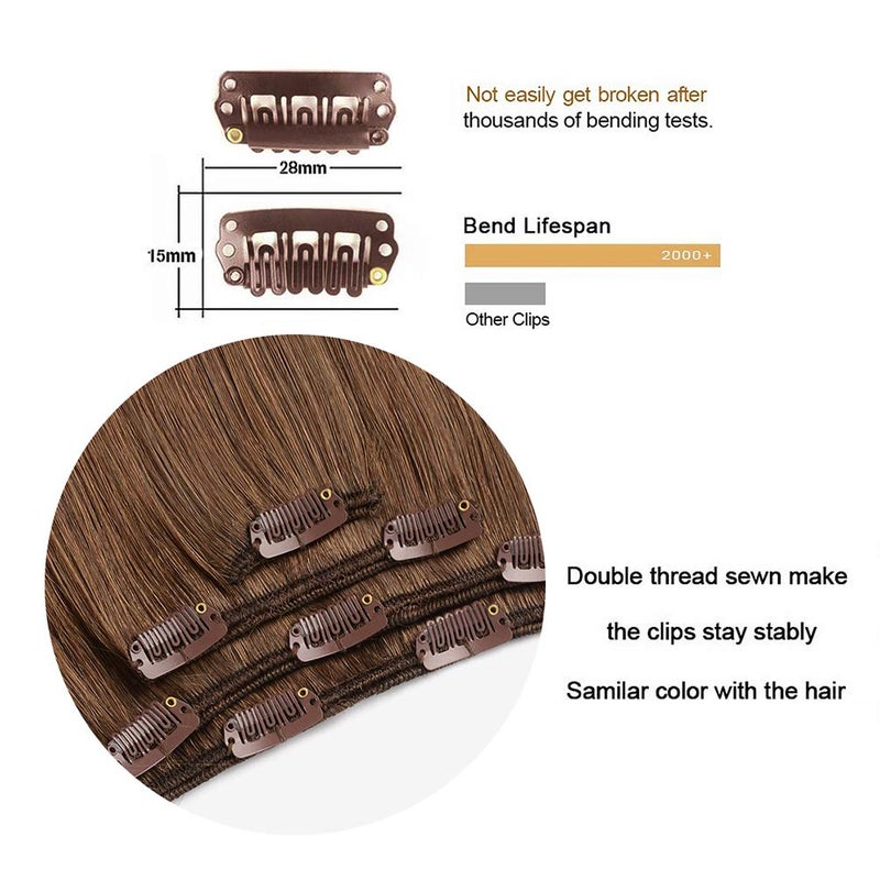 Winsky 20" Clip in Hair Extensions Remy Human Hair for Women - Silky Straight Long Human Hair Clip on Extensions 75grams 4pieces Ash Brown Color - Image 2